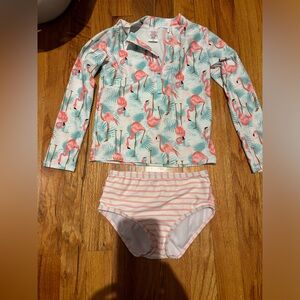 Ruffle Butt Flamingo Rashguard Set, size 6